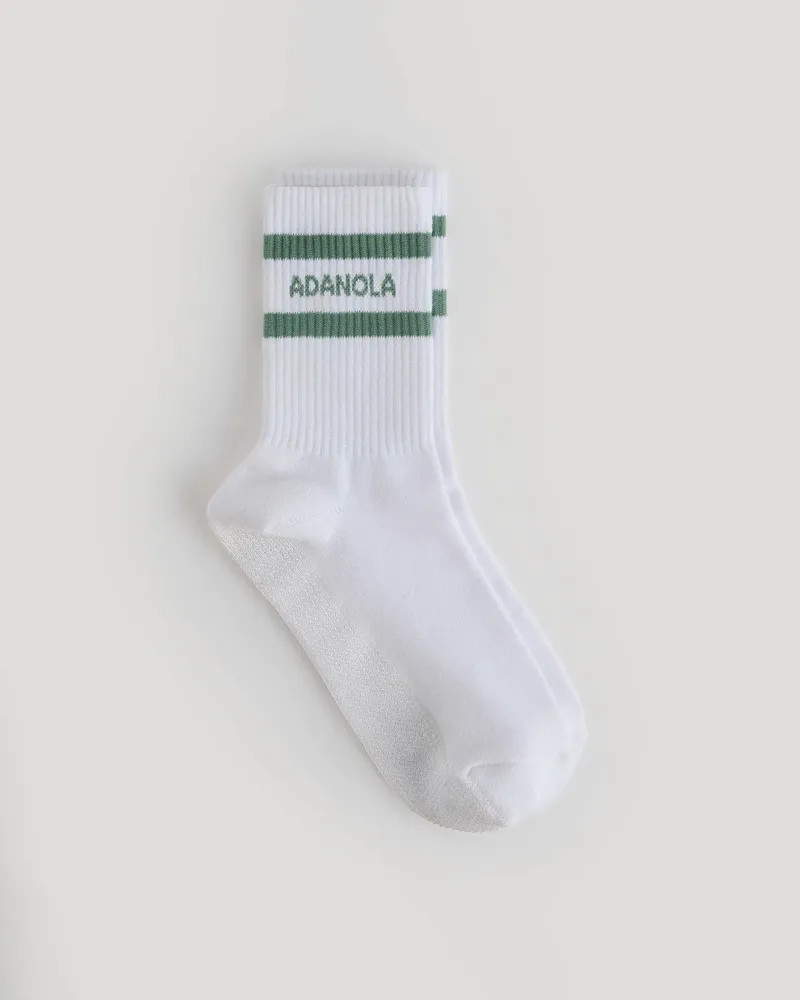 Adanola Pilates Embroidered Grip Socks - White/Eden Green