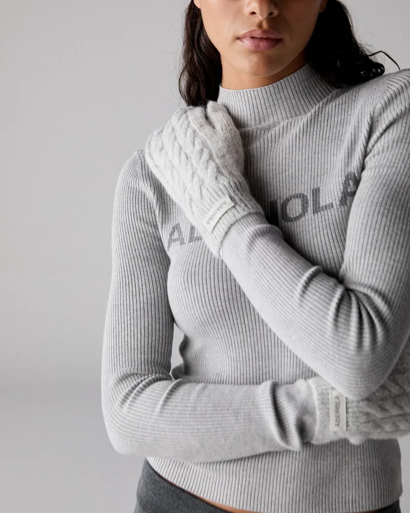 Adanola Cable Knit Mittens - Light Grey Melange