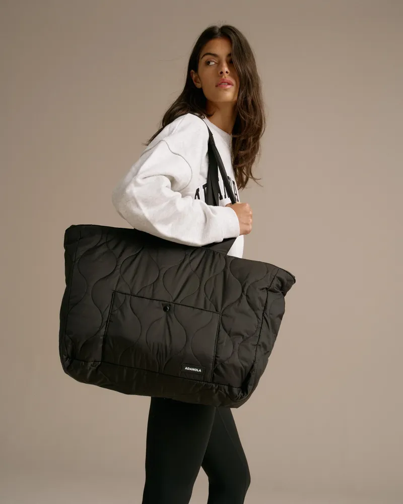 Adanola Quilted Nylon Tote Bag - Black