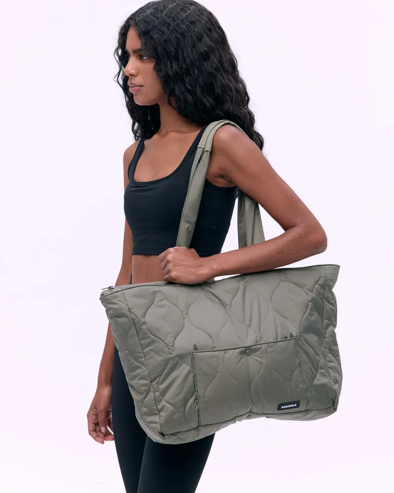 Adanola Quilted Nylon Tote Bag - Olive Green