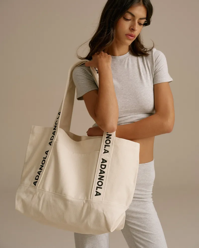 Adanola Branded Strap Tote Bag - Cream/Black