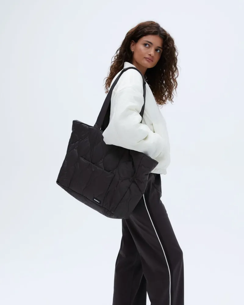 Adanola Quilted Nylon Tote Bag - Coffee Bean