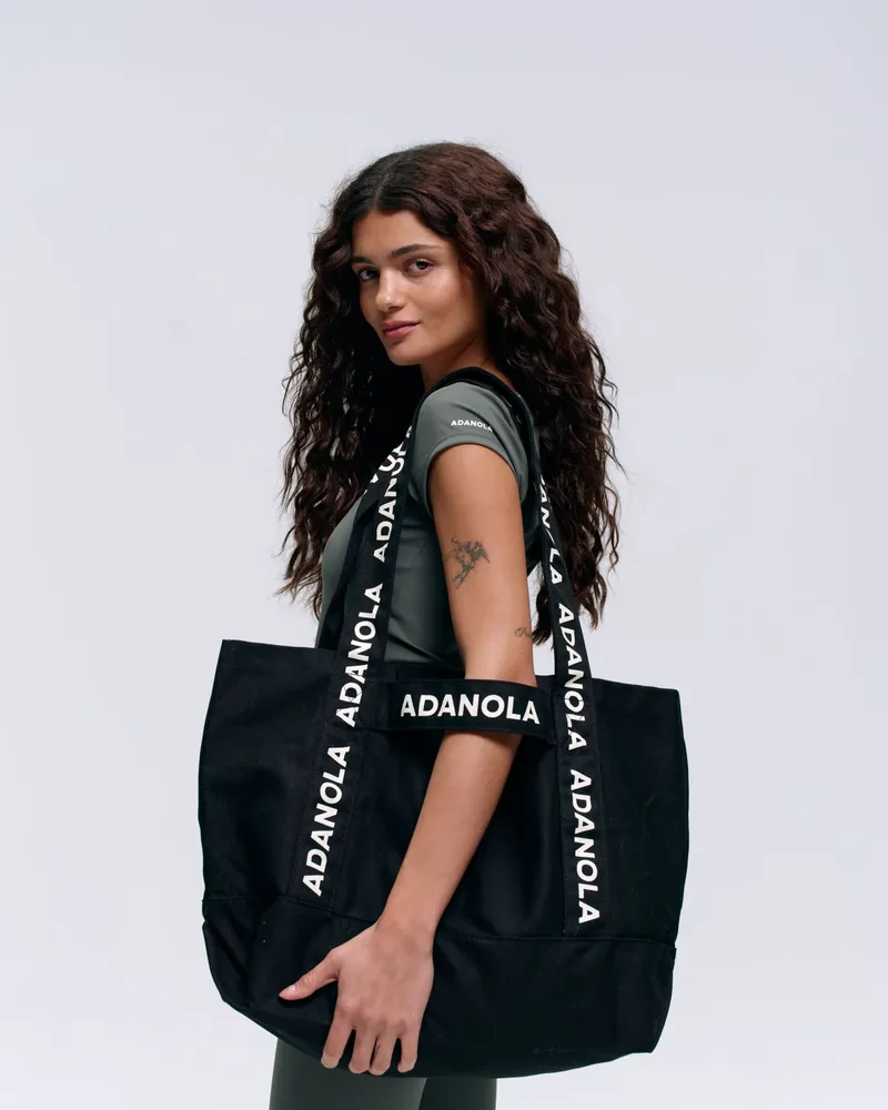 Adanola Branded Strap Tote Bag - Black/Cream