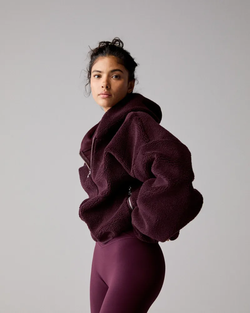 Adanola Hooded Borg Bomber Jacket - Dark Cherry