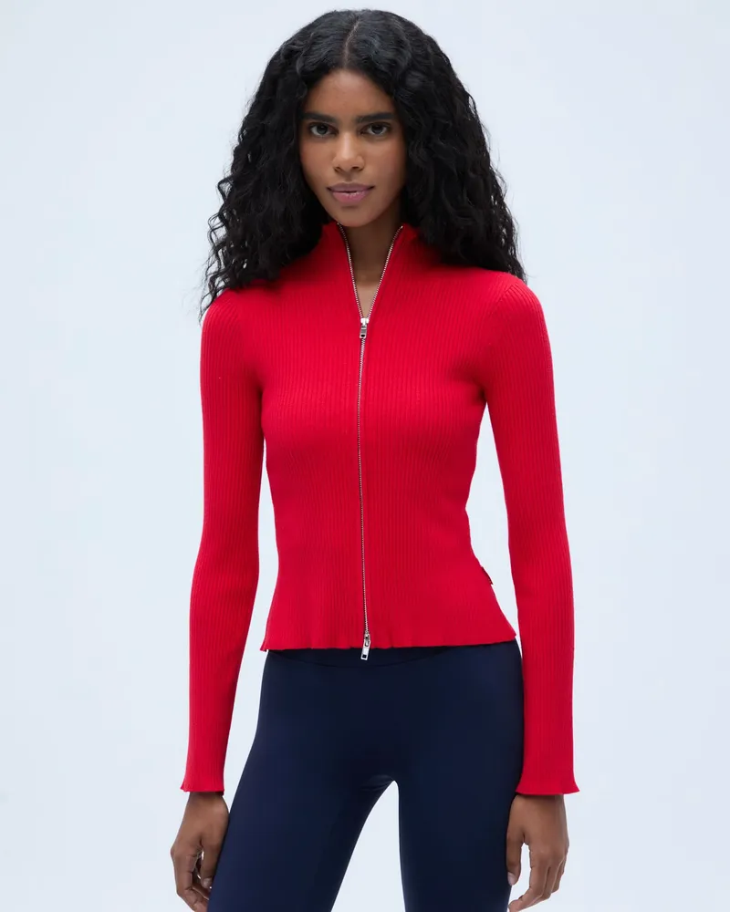 Sweat-shirt Zippé En Maille Côtelée Adanola - Rouge