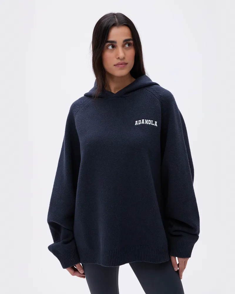 Adanola Varsity Oversized Knit Hoodie - Bleu Nuit Profond/crème