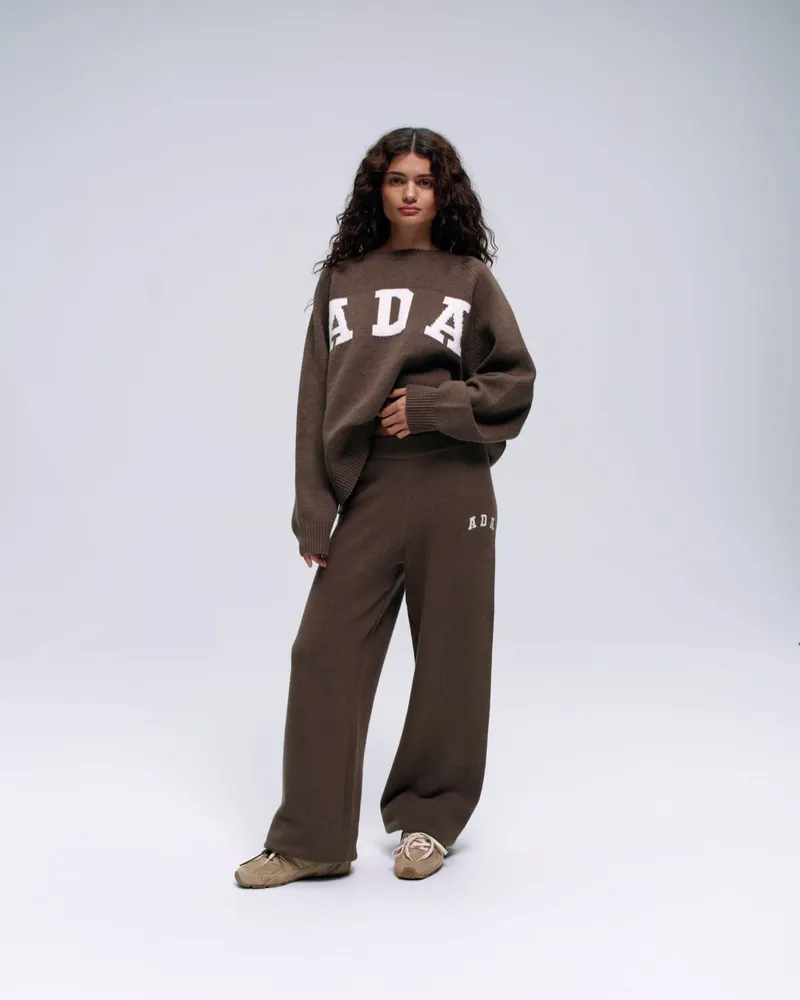 Adanola ADA Knit Straight Leg Sweatpants - Dark Cocoa Brown/Cream