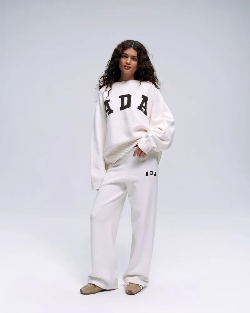 Adanola ADA Knit Straight Leg Sweatpants - Cream/Coffee Bean