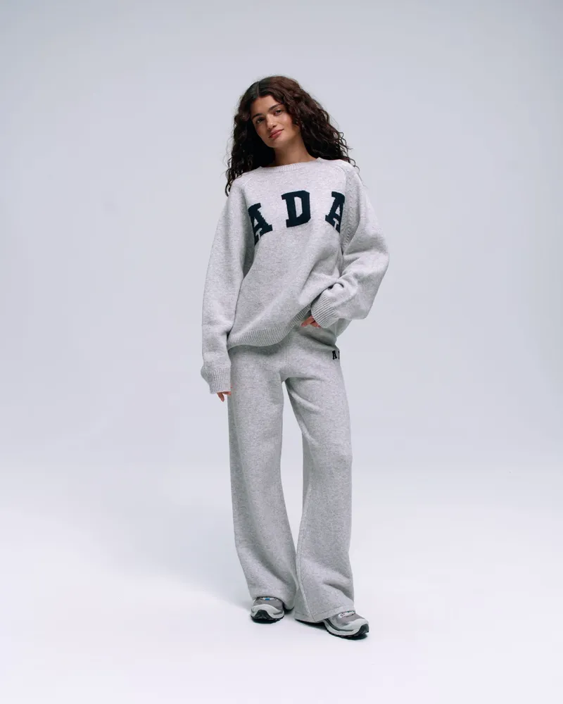 Adanola ADA Knit Straight Leg Sweatpants  - Light Grey Melange/Navy Blue