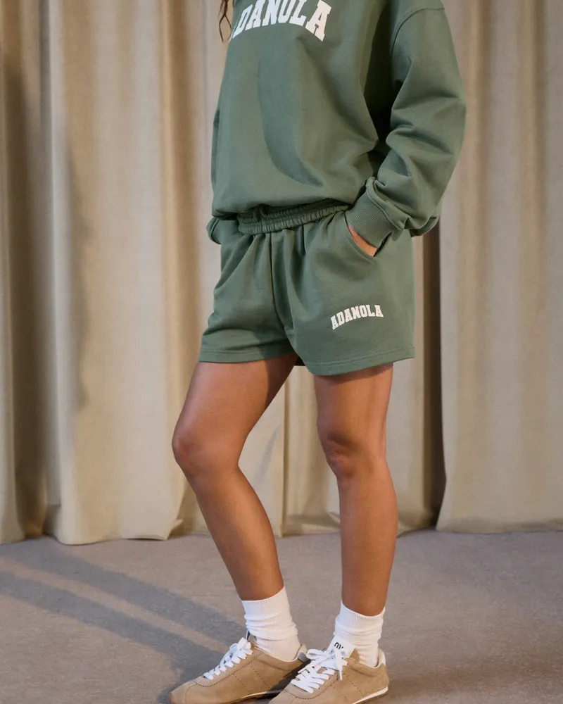 Adanola Varsity Sweat Shorts - Eden Green/Marshmallow White