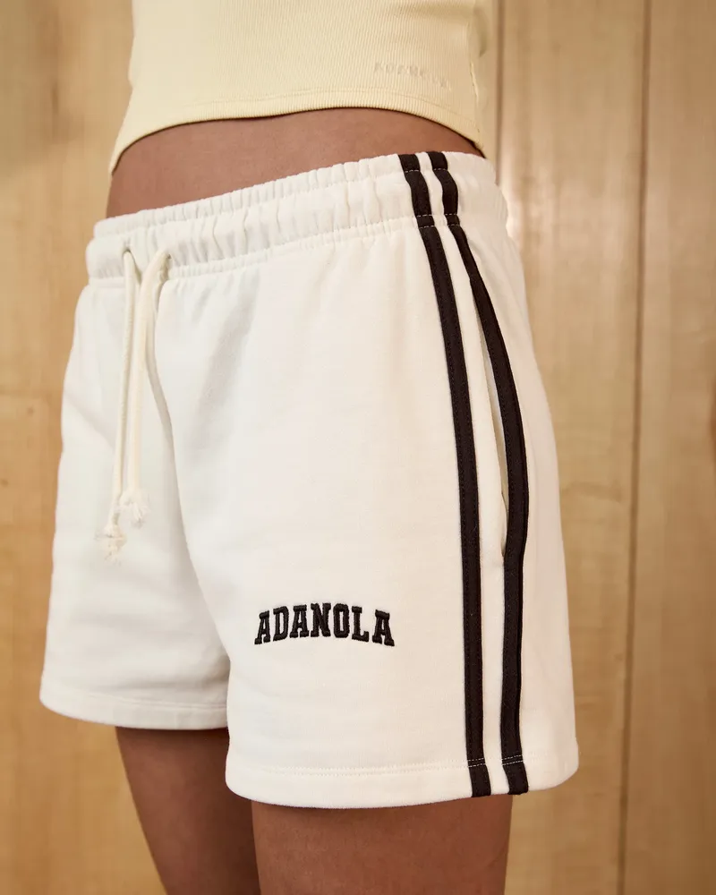 Adanola Varsity Loose Fit Sweat Shorts - Marshmallow White/Coffee Bean