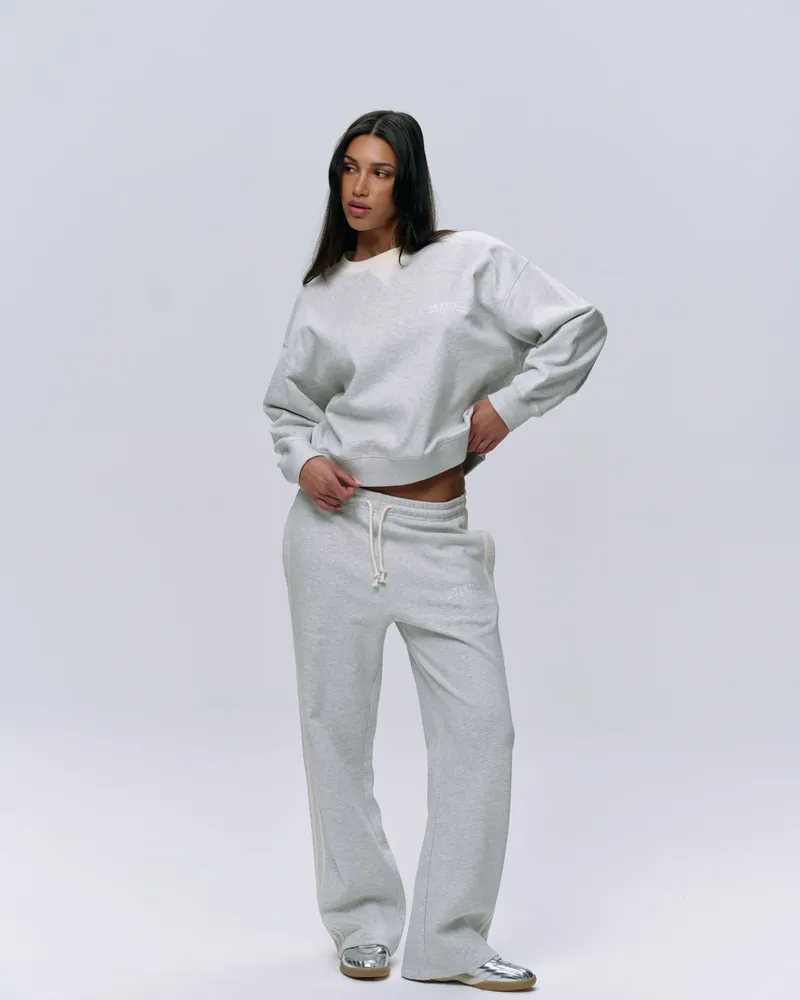 Adanola Varsity Loose Fit Sweatpants - Light Grey Melange/Marshmallow White