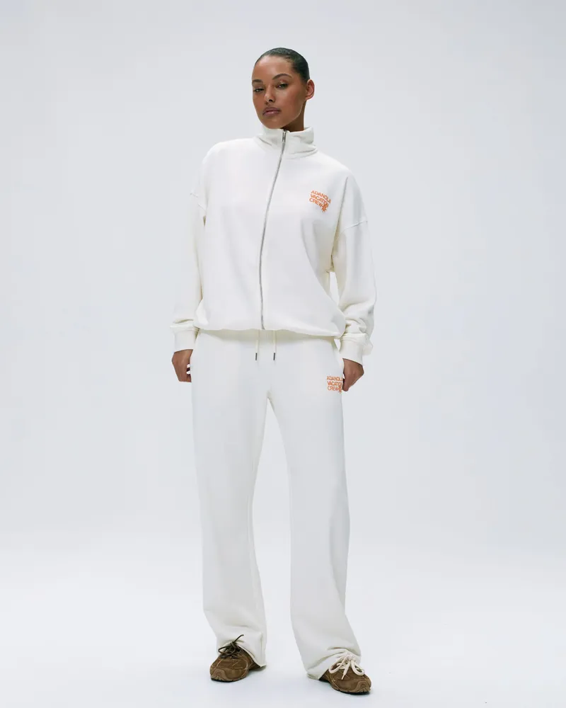 Adanola Vacation Raw Hem Straight Leg Sweatpants - Marshmallow White/Mango Orange