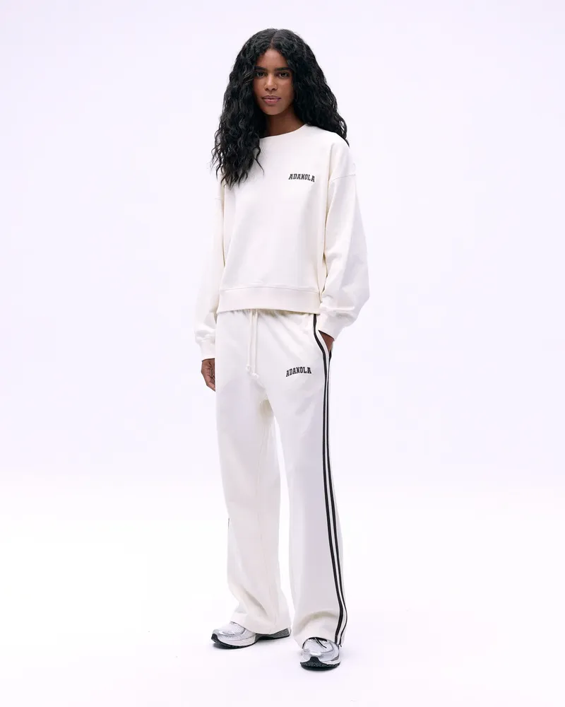 Adanola Varsity Loose Fit Sweatpants - Marshmallow White/Coffee Bean