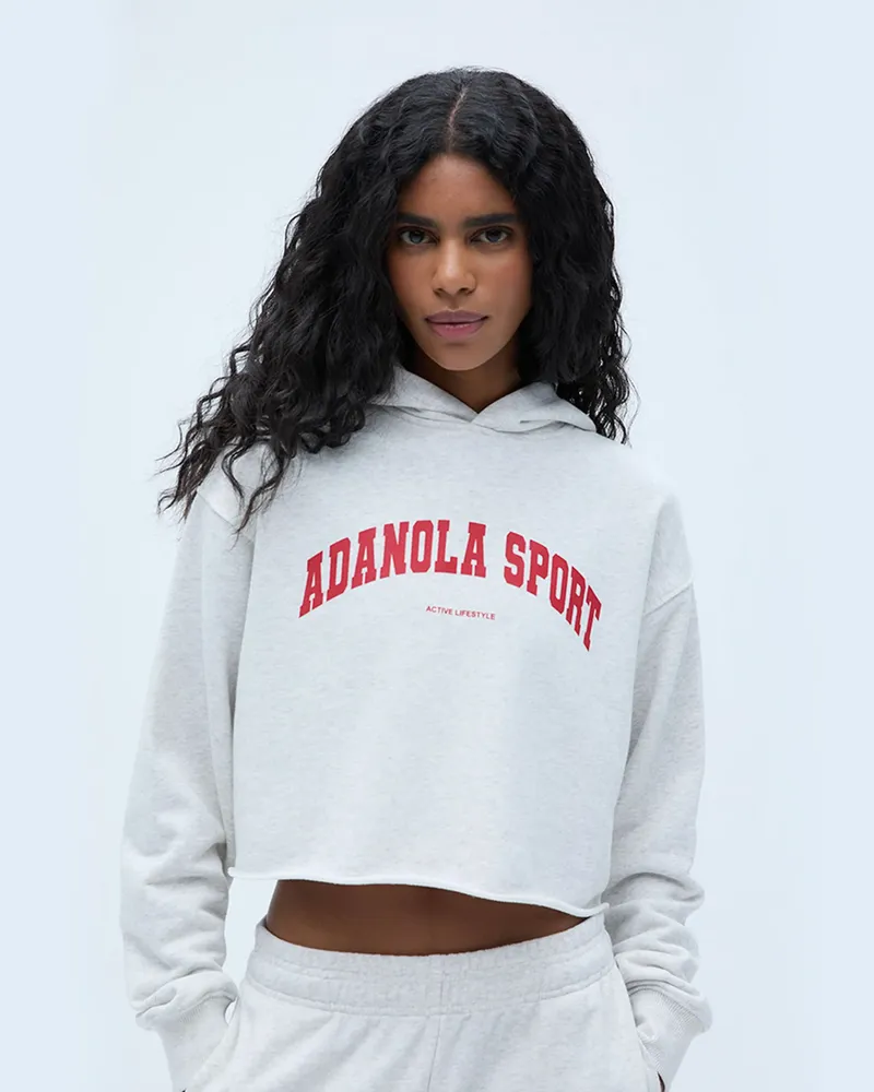 Adanola AS Raw Hem Crop Hoodie - Light Grey Melange/Classic Red