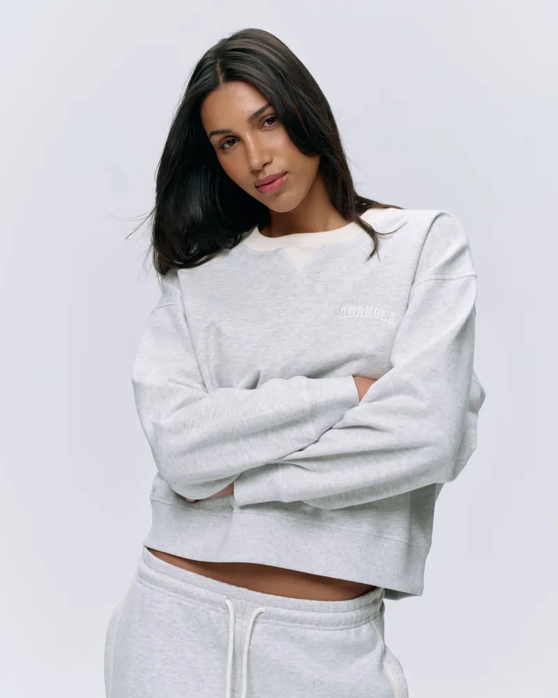 Adanola Varsity Loose Fit Sweatshirt - Light Grey Melange/Marshmallow White