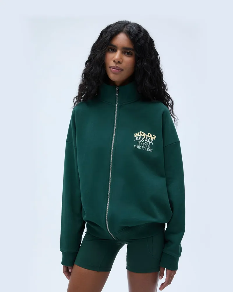 Adanola Runners Oversized Funnel Full Zip Sweatshirt - Pine Green