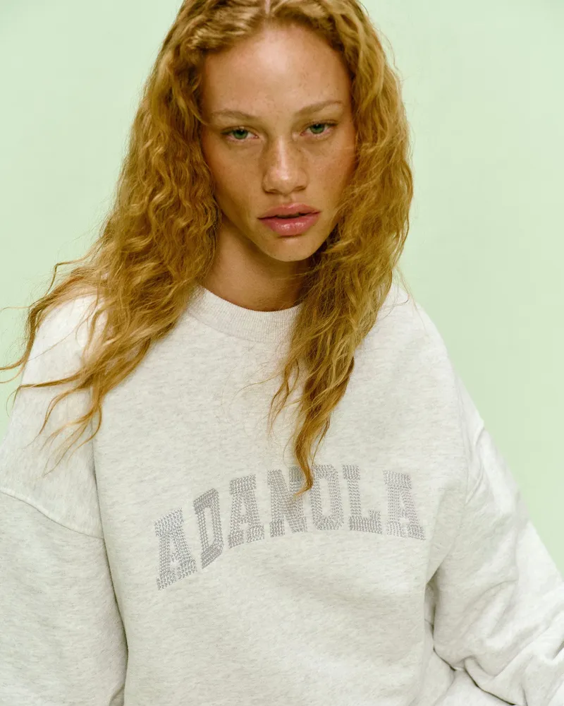 Adanola Varsity Chainstitch Oversized Sweatshirt - Light Grey Melange