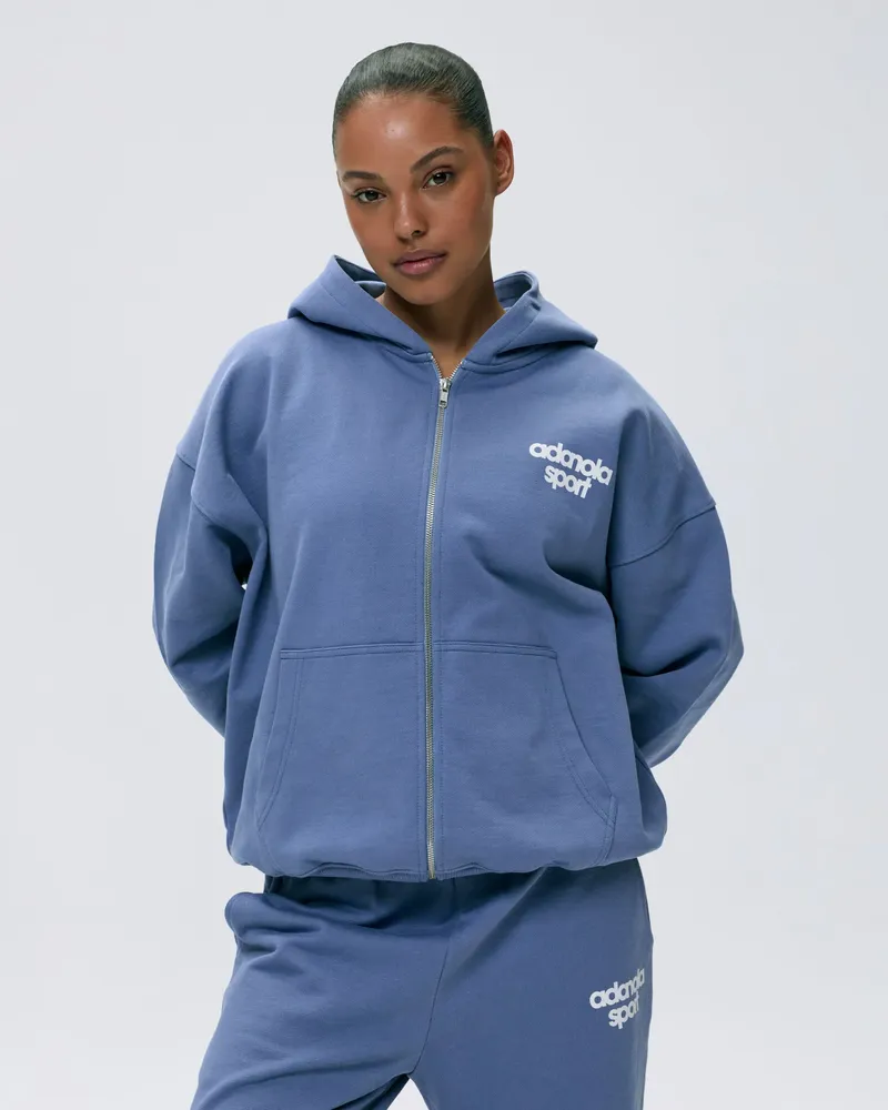Adanola AS Bold Oversized Full Zip Hoodie - Vintage Blue/Marshmallow White