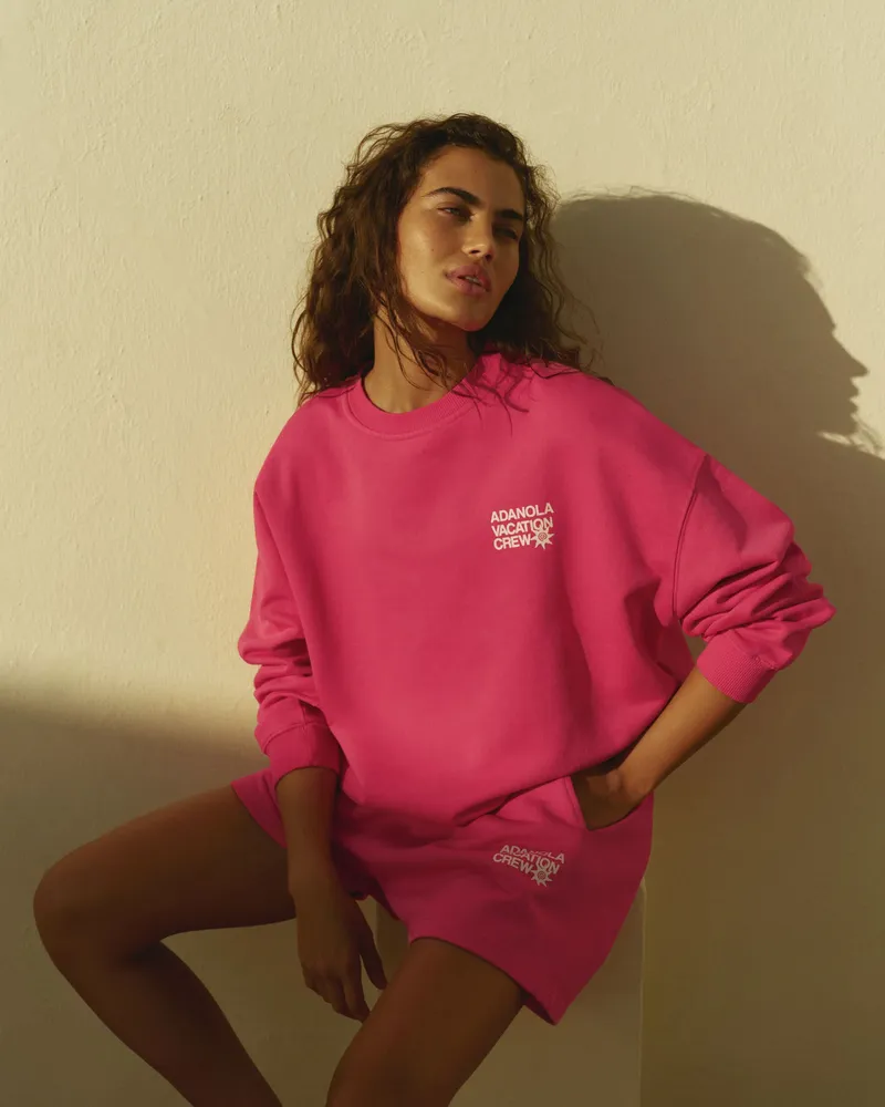 Adanola Vacation Oversized Sweatshirt - Hot Pink/Marshmallow White