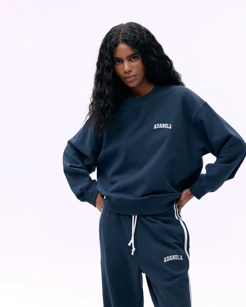 Adanola Varsity Loose Fit Sweatshirt - Midnight Blue/Marshmallow White