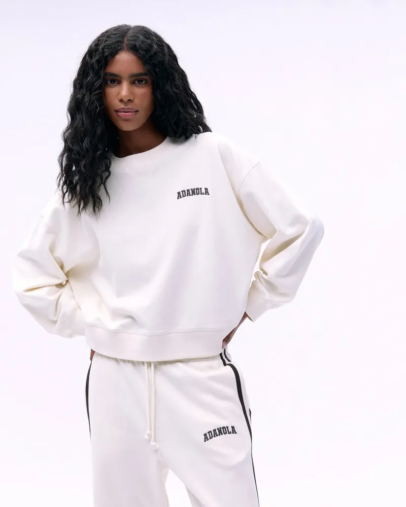 Adanola Varsity Loose Fit Sweatshirt - Marshmallow White/Coffee Bean
