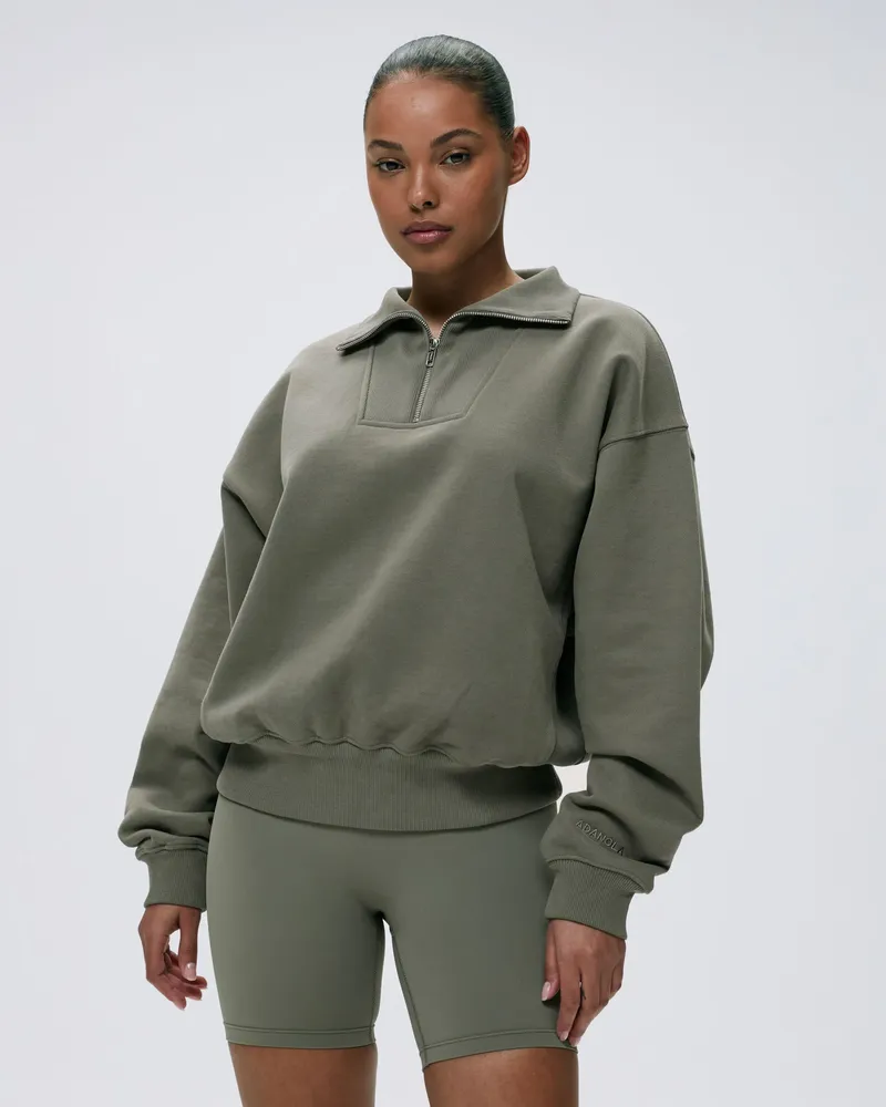 Adanola Relaxed Funnel Neck Zip Sweatshirt - Olive Green