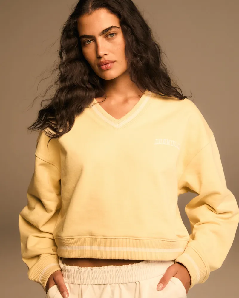Adanola V Neck Contrast Sweatshirt - Butter Yellow/Marshmallow White