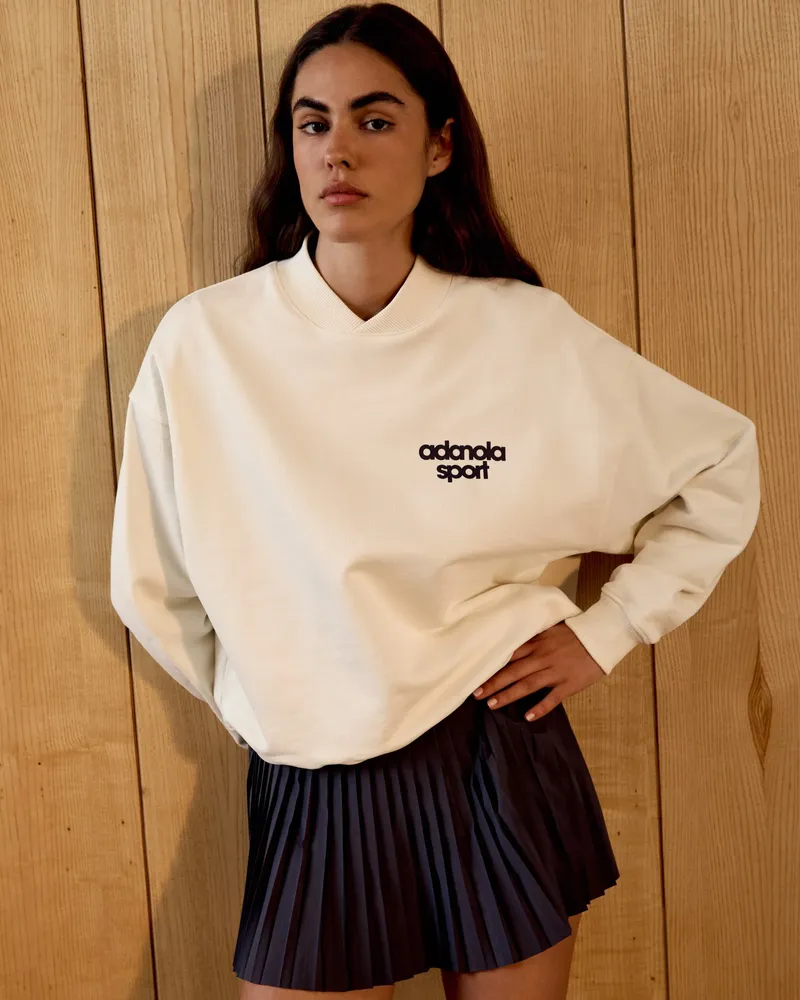 Adanola AS Bold High Neck Relaxed Sweatshirt - Marshmallow White/Navy Blue