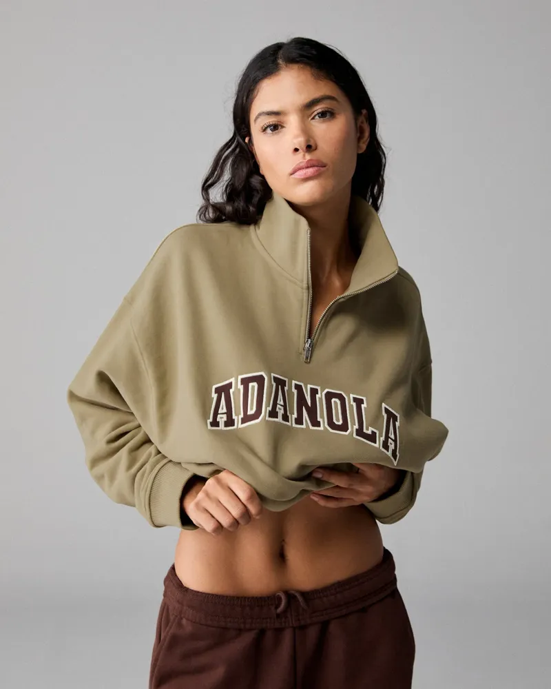 Adanola Varsity Relaxed Funnel Neck Zip Sweatshirt - Pistachio Green
