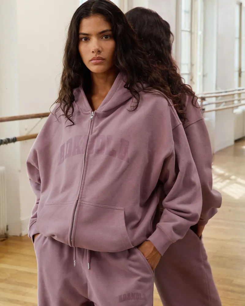 Adanola Varsity Oversized Full Zip Hoodie - Dusk Purple