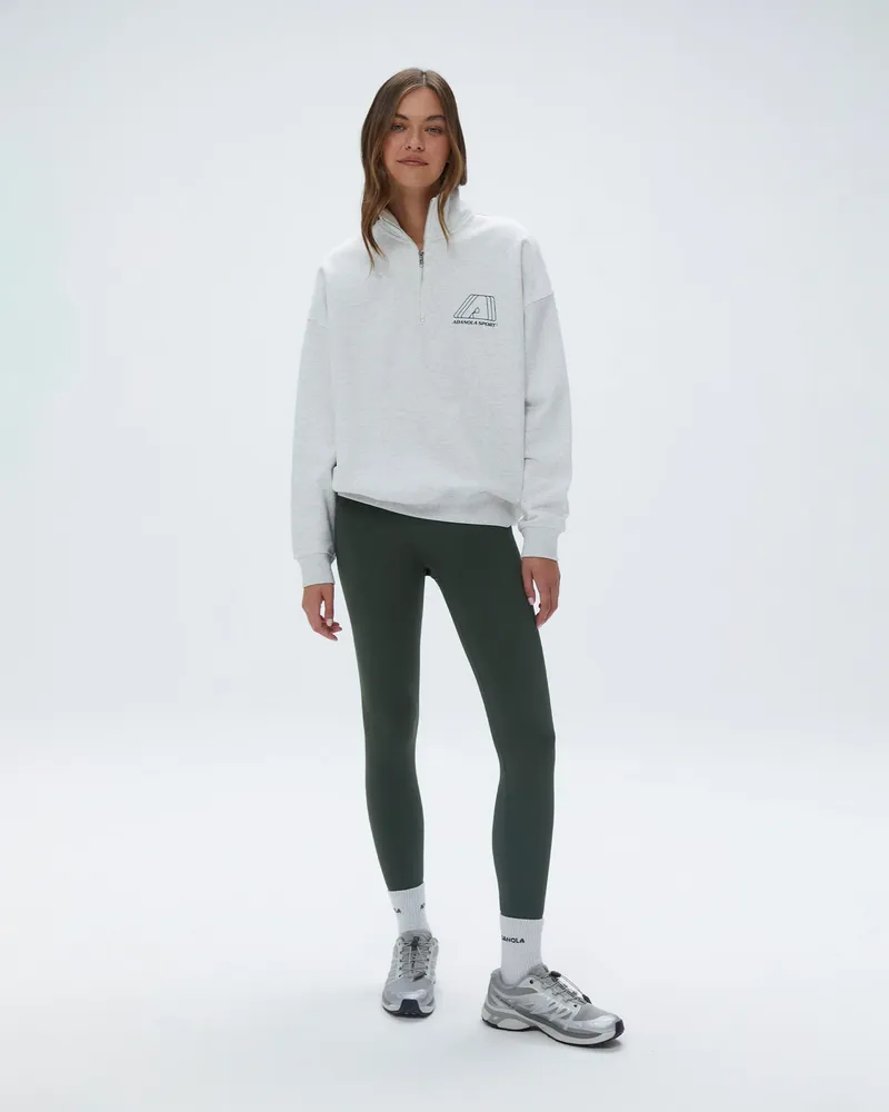 Adanola "A" Oversized Funnel Neck Zip Sweatshirt - Light Grey Melange/Dark Olive