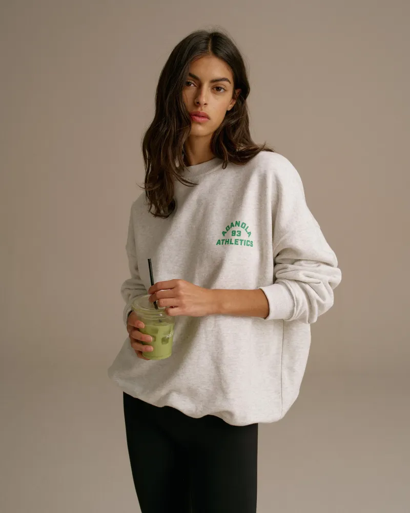 Adanola Campus Oversized Sweatshirt - Light Grey Melange/Jade Green