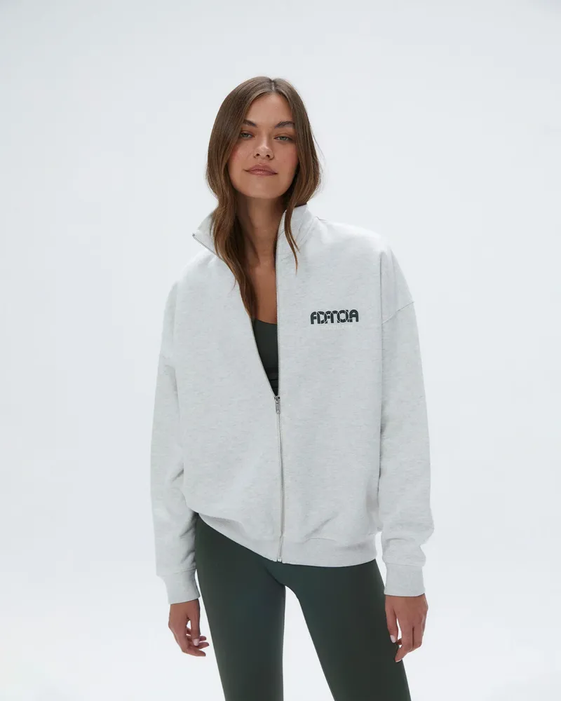Adanola Sportswear Oversized Full Zip Funnel Sweatshirt - Light Grey Melange / Dark Olive
