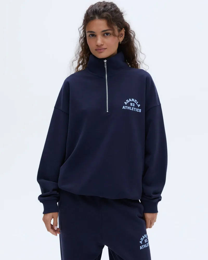 Adanola Campus Oversized Funnel Neck Zip Sweatshirt - Navy Blue/Powder Blue