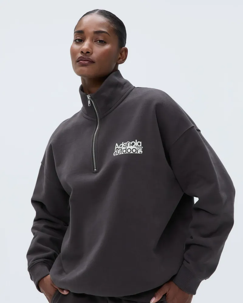 Adanola Trail Oversized Funnel Neck Zip Sweatshirt - Coffee Bean/Marshmallow White