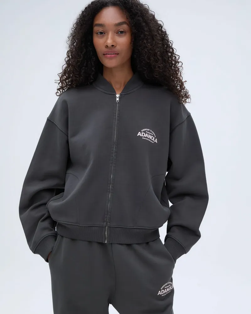 Adanola Classics Distressed Full Zip Sweatshirt - Charcoal Grey/Blush Pink