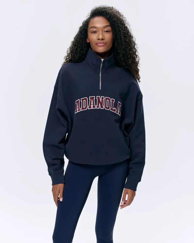 Adanola Varsity Relaxed Funnel Neck Zip Sweatshirt - Navy Blue/Burgundy