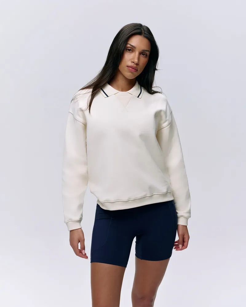 Adanola Collared Sweatshirt - Marshmallow White/Navy Blue