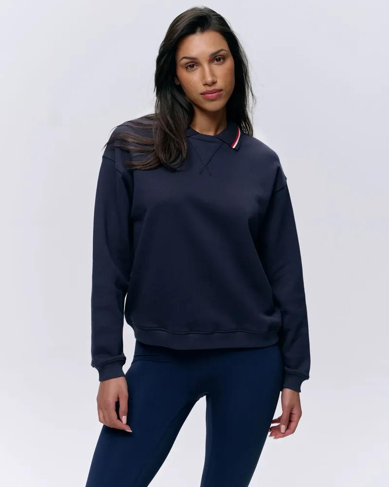 Adanola Collared Sweatshirt - Navy Blue/Marshmallow White