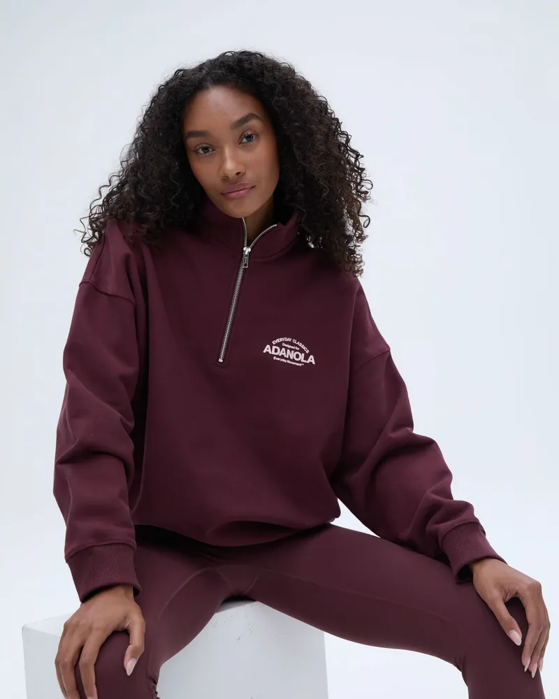 Adanola Classics Oversized Funnel Neck Zip Sweatshirt - Burgundy