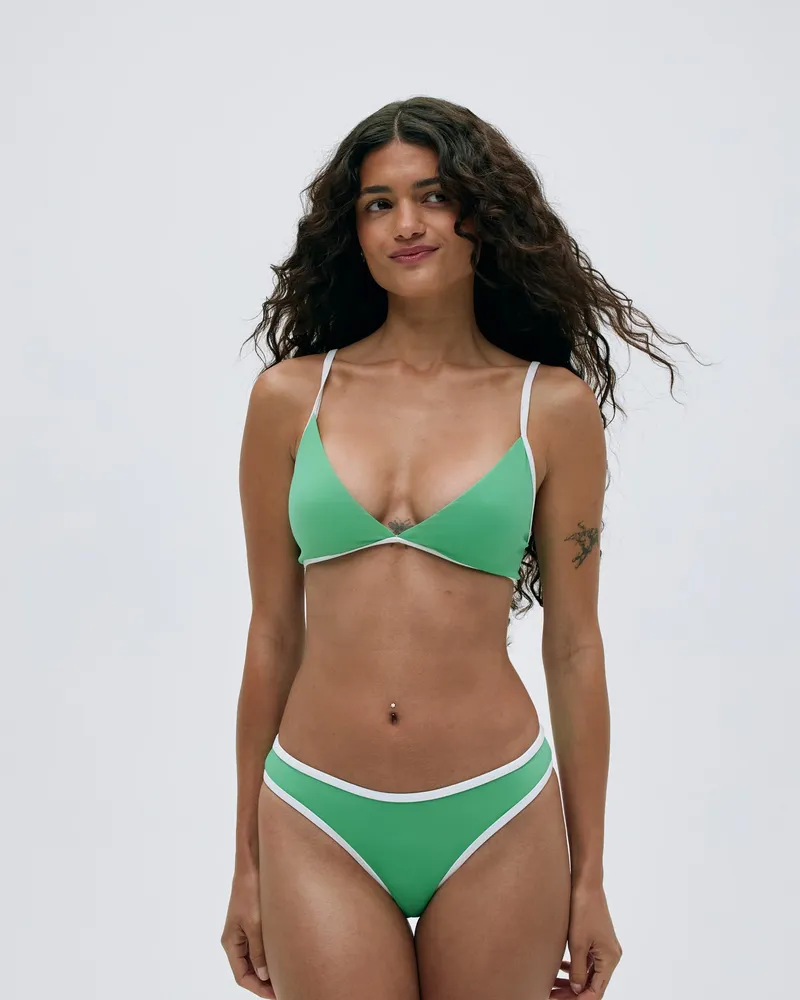 Adanola Contrast Triangle Bikini Top - Jade Green/Marshmallow White