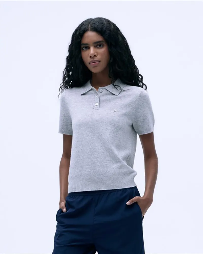 Adanola Megztas Polo Marškinėliai Trumpomis Rankovėmis – šviesiai Pilkas Melanžas