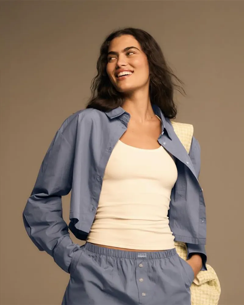 Adanola Cotton Cropped Shirt - Blue