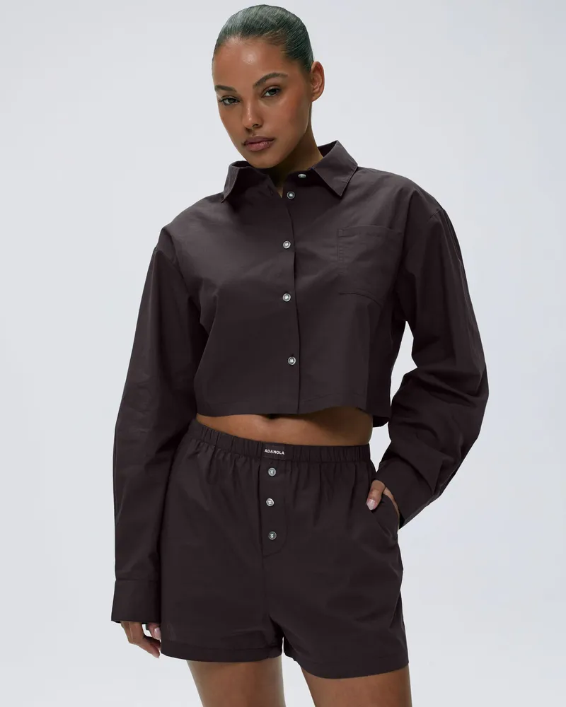 Adanola Cotton Cropped Shirt - Coffee Bean