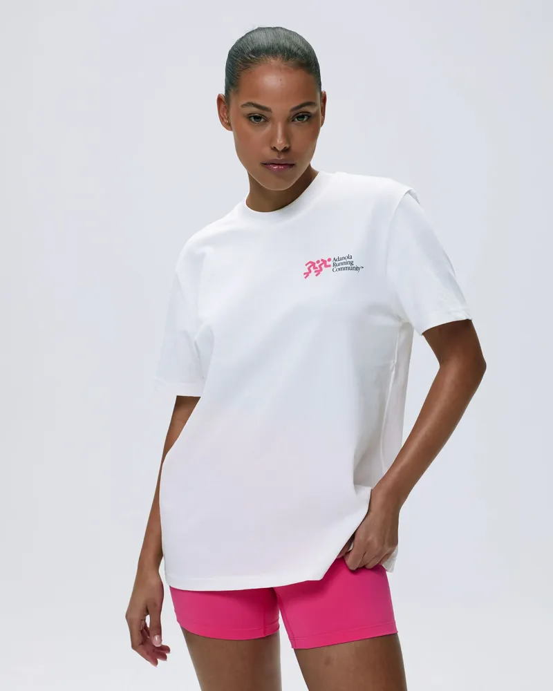 Adanola Distance Short Sleeve Oversized T-shirt - White/Hot Pink