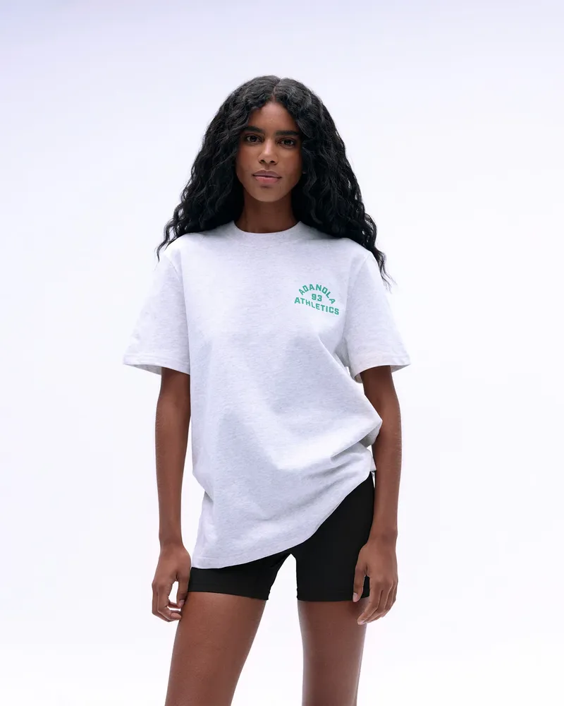 Adanola Campus Short Sleeve Oversized T-shirt - Light Grey Melange/Jade Green