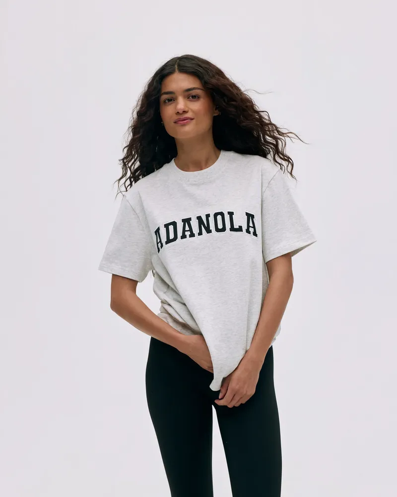 Adanola Varsity Short Sleeve Oversized T-shirt - Light Grey Melange/Black