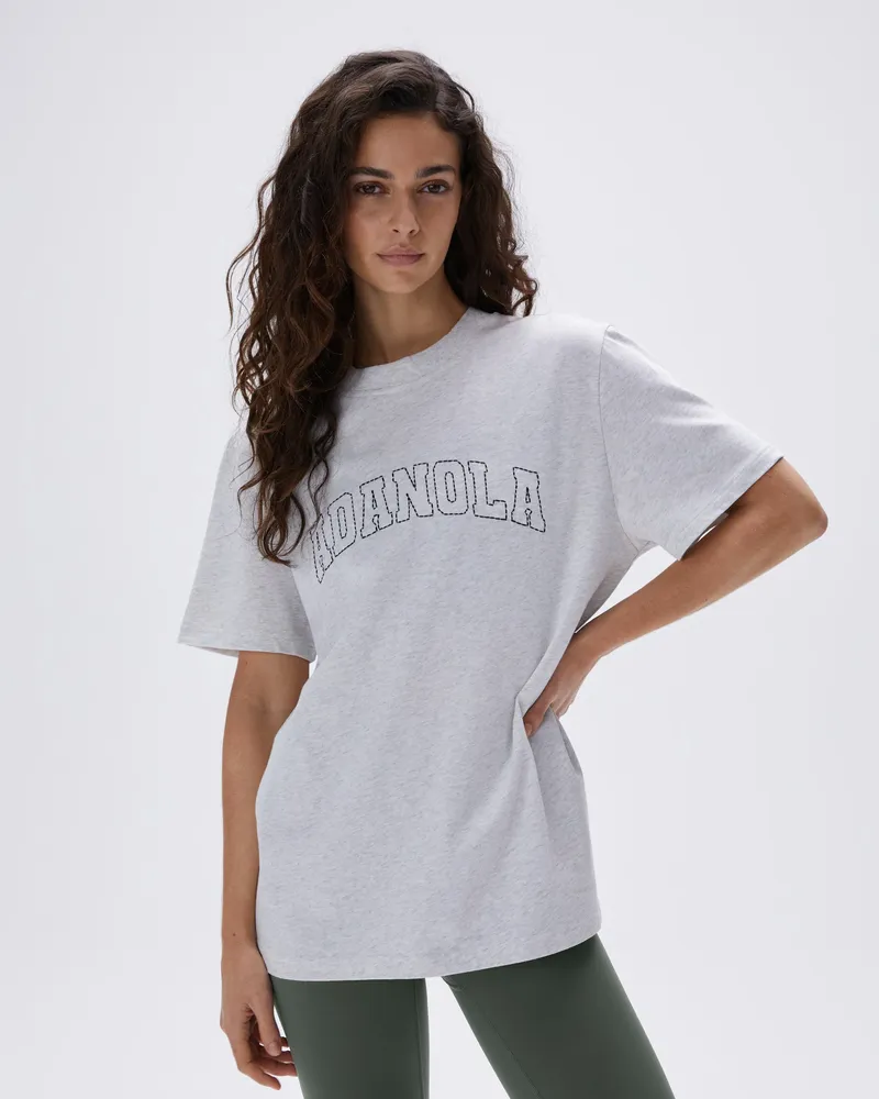 Adanola Varsity Stitch Short Sleeve Oversized T-shirt - Light Grey Melange/Black
