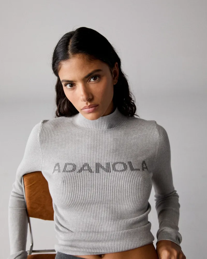 Adanola Rebrasti Pleteni Top S Lažnim Ovratnikom - Svijetlosiva Melange